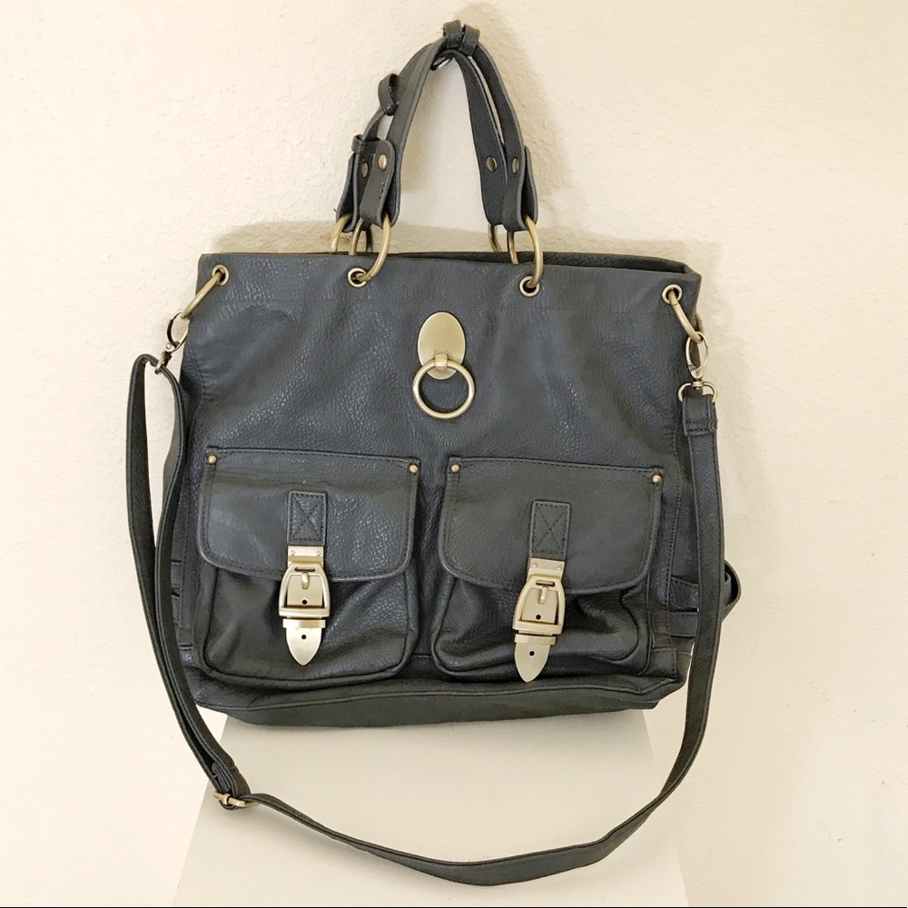 Olivia + Joy gray leather tote handbag